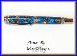 Handmade Rare Blue Pine Cone Writing Rollerball Fountain Pen SEE VIDEO 869a