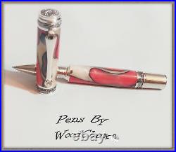 Handmade Red White Swirl Writing Rollerball Or Fountain Pen Art SEE VIDEO 825