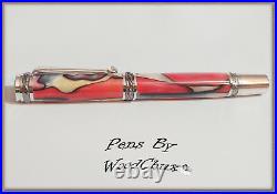 Handmade Red White Swirl Writing Rollerball Or Fountain Pen Art SEE VIDEO 825