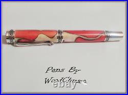 Handmade Red White Swirl Writing Rollerball Or Fountain Pen Art SEE VIDEO 825a