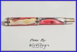 Handmade Red White Swirl Writing Rollerball Or Fountain Pen Art SEE VIDEO 825a