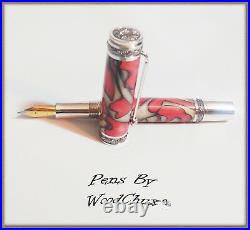 Handmade Red White Swirl Writing Rollerball Or Fountain Pen Art SEE VIDEO 826