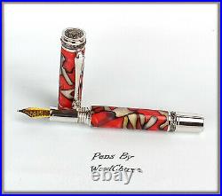 Handmade Red White Swirl Writing Rollerball Or Fountain Pen Art SEE VIDEO 826a