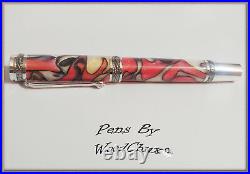 Handmade Red White Swirl Writing Rollerball Or Fountain Pen Art SEE VIDEO 826a