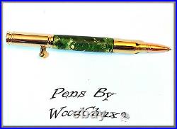 Handmade Writing Pen Green Boxelder Wood Bolt Action Hunting Beautiful Art 912