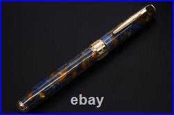 Harlequin Resin Fountain Pen 925 Solid Silver Bock Nib Broad Point Blue Ink