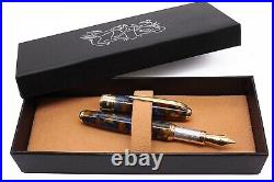 Harlequin Resin Fountain Pen 925 Solid Silver Bock Nib Extra Fine Point Blue Ink
