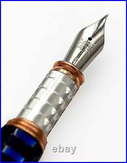 Honeybee Fountain Pen 925 Solid Silver Bock Nib Medium Point Blue Ink Cartidges