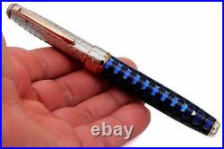 Honeybee Pen 925 Solid Silver Bock Nib F Point Blue Ink Cartidges Converter
