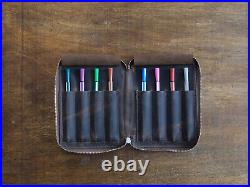Leather 8-Slot Pen Case, Zippered Pencil Bag Pouch, Fountain Pen Case, Chestnut