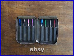 Leather 8-Slot Pen Case, Zippered Pencil Bag Pouch, Fountain Pen Case, Green