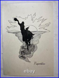 Maynard Dixon Fountain pen drawing on paper (handmade) vtg art