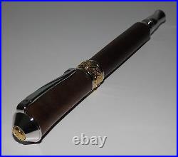 New Artisan Handmade Black Walnut Fountain Pen Rhodium And Gold Plated Accents