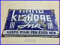 OLD Vintage Unique Nand Kishor Fountain Pen Ink Blue & White Enamel Sign Board