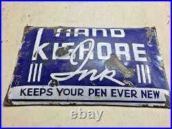 OLD Vintage Unique Nand Kishor Fountain Pen Ink Blue & White Enamel Sign Board