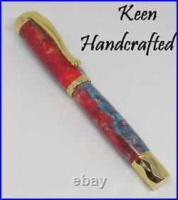 Ok Keen Handcrafted Handmade Gold Chevron Die Cut Fountain Pen