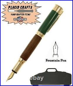 Over & Under Fountain Pen with a Green Cap a Walnut Body & 24ct. Gold / #356