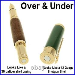 Over & Under Fountain Pen with a Green Cap a Walnut Body & 24ct. Gold / #356