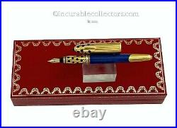 RARE CARTIER MUST PANTHERE BLUE GOLD FOUNTAIN PEN 1970s