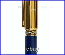 RARE CARTIER MUST PANTHERE BLUE GOLD FOUNTAIN PEN 1970s