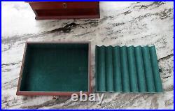 Rare Vtg Wood Fountain Pen Collector Display Case Jewelry 16 Slots Beveled Glass