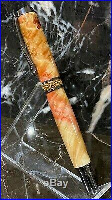 Stunning Inflamed Box Elder Burl Wood Fountain Pen Hand Made by HTC Creations