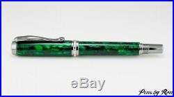 Stunning emerald green abalone fountain pen handmade with titanium accents