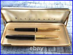 Vintage Black & Gold Waterman's Fountain Pen & Mechanical Pencil Set 14k Nib