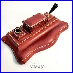 Vintage LEATHER WRAPPED Solid Wood Fountain Pen Stand Holder Desk Set Handmade