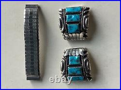 Vintage Signed Wb Wilson Begay Navajo Sterling Silver Turquoise Watch Band Tips