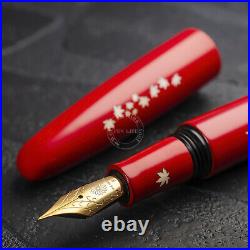 Wancher Handmade Lacquer & Shell Inlay Fountain Pen Red Cigar Type King size SS