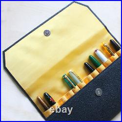 Wancher Japan Genuine Leather Handmade Fountain Pen Case 12 Pens Black New