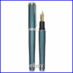 Xezo Handmade Architect Azure Blue Diamond cut Medium Fountain Pen. Platinum Pl