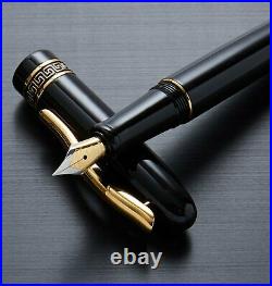 Xezo Handmade Phantom Classic Black Fountain Pen, Fine Nib. 18k Gold Plated, LE