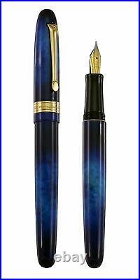 Xezo Handmade Phantom Stardust Blue Fountain Pen, Fine Nib. 18K Gold. SHOWROOM