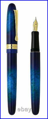 Xezo Handmade Phantom Stardust Blue Fountain Pen, Medium Nib. Gold Plated, LE