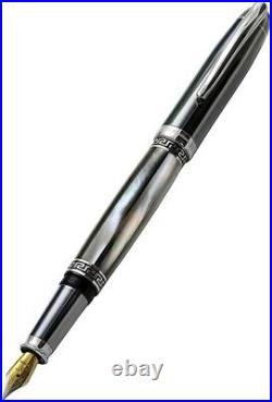 Xezo Maestro Black MOP Tungsten FPL Handmade Platinum Plated Medium Fountain Pen
