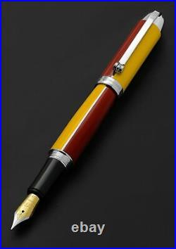 Xezo Visionary Aspen Gold & Red Enamel Medium Fountain Pen, Handmade. LE 500