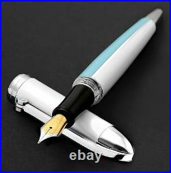Xezo Visionary Sky Blue & White Enamel Medium Fountain Pen, Handmade. LE 500
