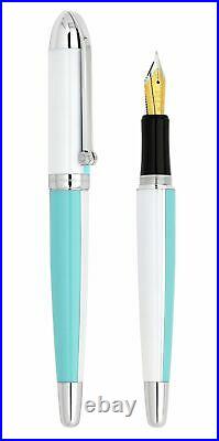 Xezo Visionary Sky Blue & White Enamel Medium Fountain Pen, Handmade. LE 500